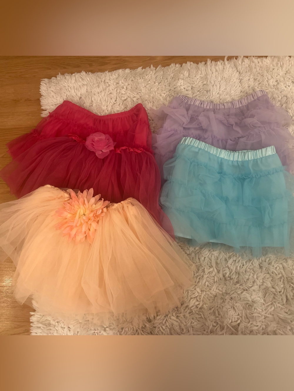 5 Girls Tulle Tutu Skirt Set - Peach, Hot Pink, Light Blue, Lavender Size 6